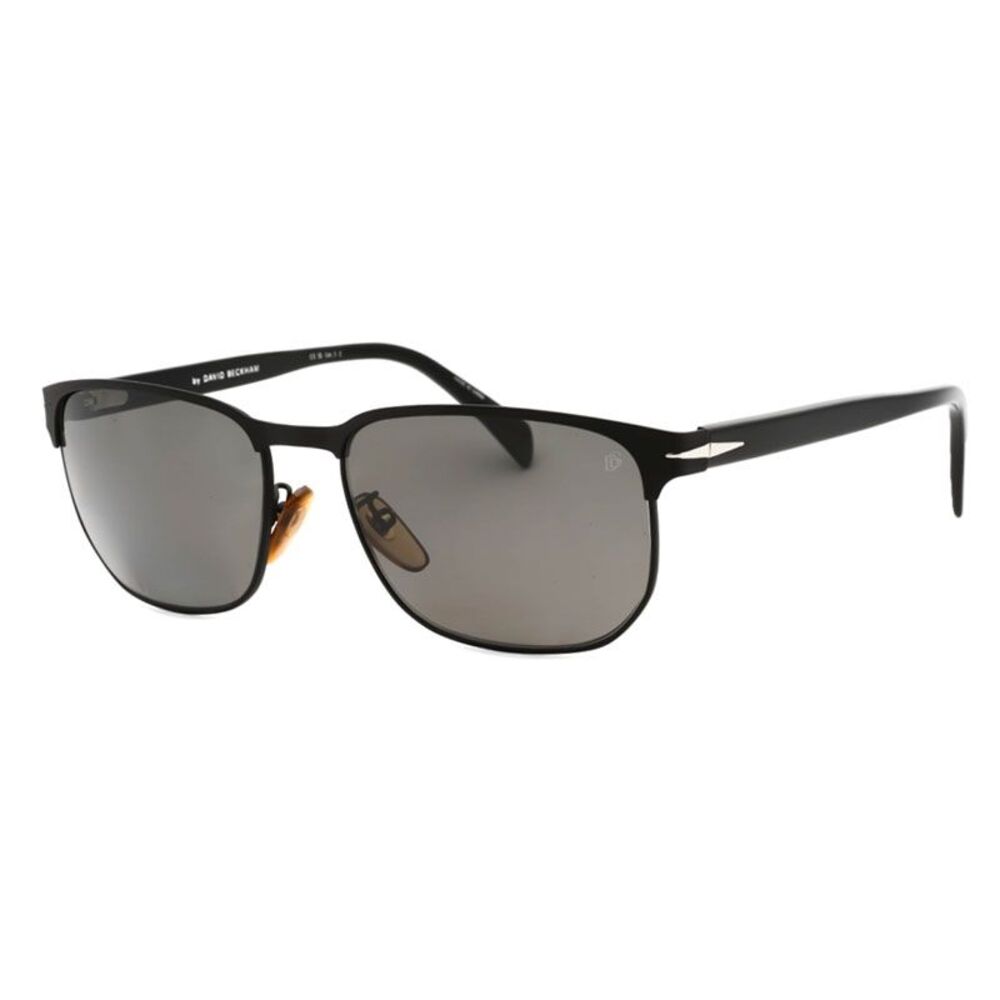 David Beckham Sunglasses Square Full Rim, Matte Black Silver Frame and Grey